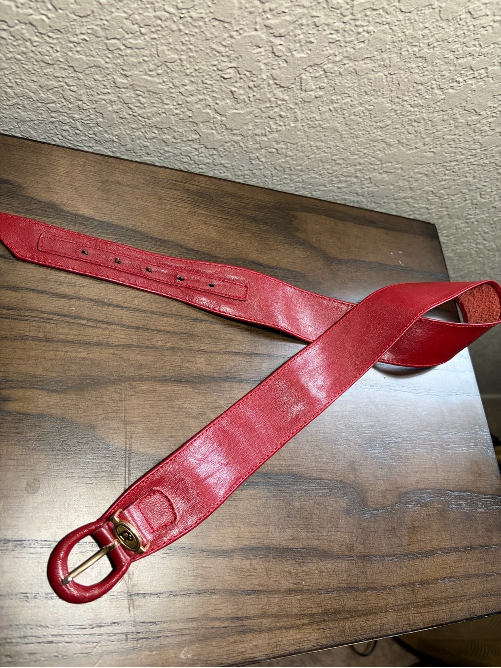 Dior Vintage Red Leather Belt with Gold Buckle